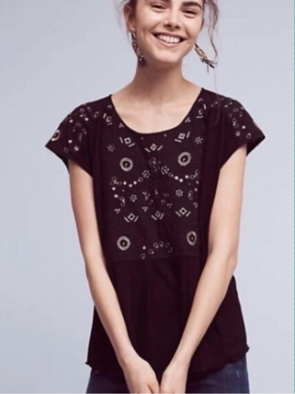 AKEMI + KIN Embroidered Arcana Flowy Top in Black Gold